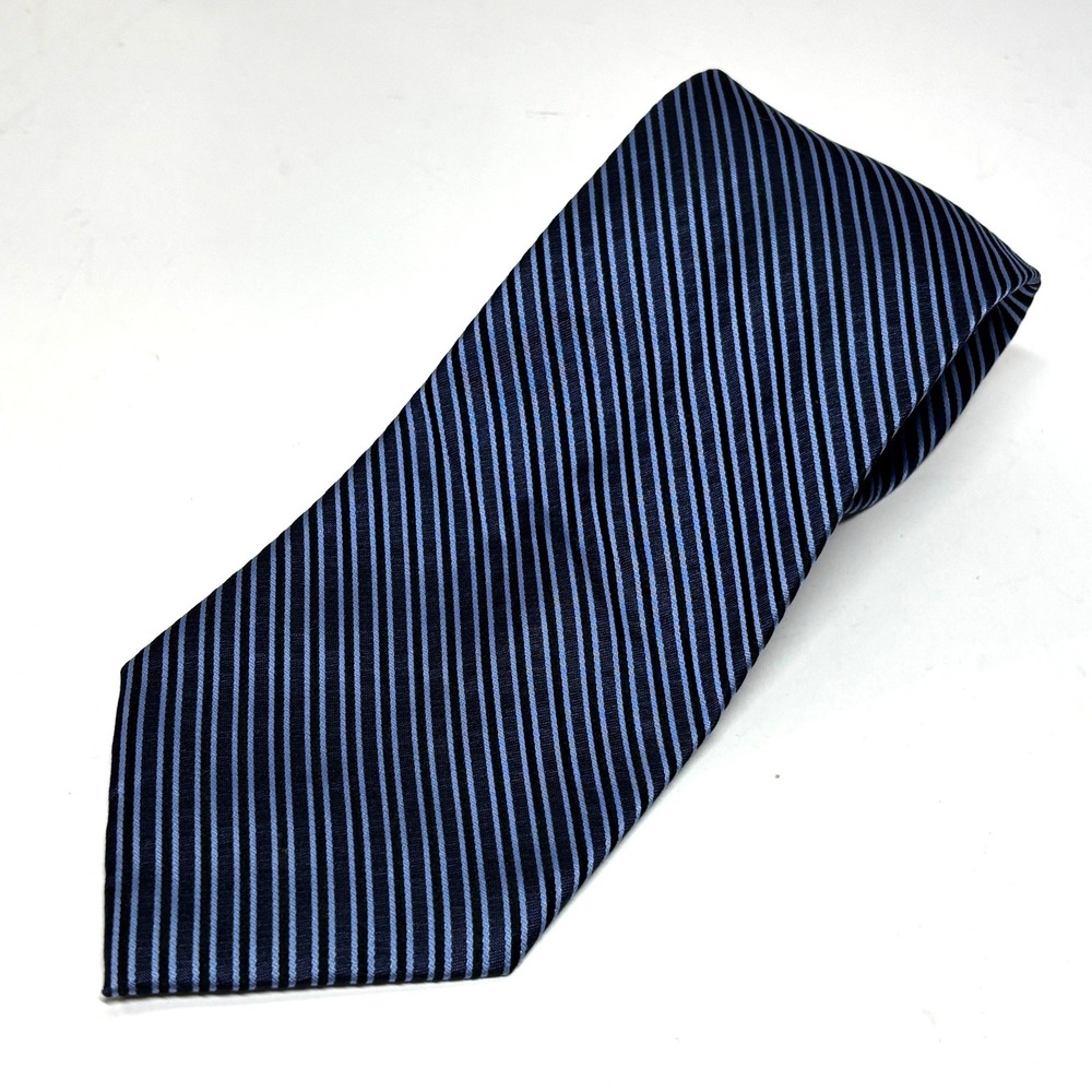 Claiborne Necktie Mens Blue Black Silk Striped Hand Made Tie Formal Wedding